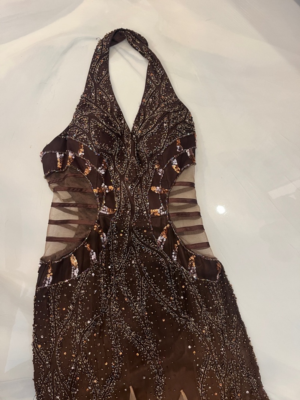 Halter-Neck Brown Sequin Wedding/prom/ball Dress-